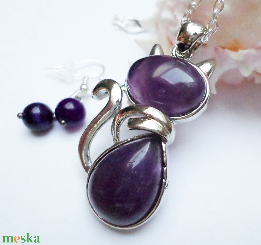 Sötétlila amethyst cica szett - ékszer - ékszerszett - Meska.hu