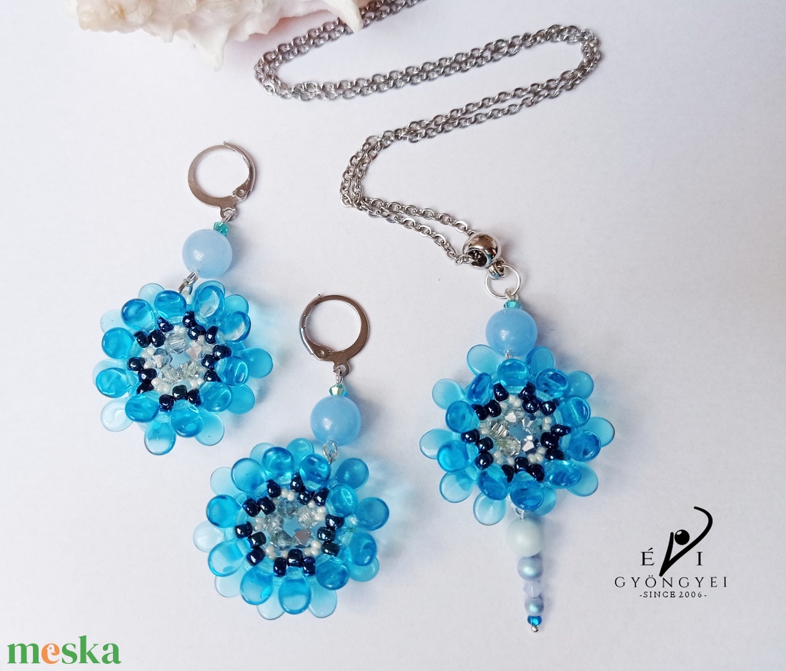 Vízkék virág szett - ékszer - ékszerszett - Meska.hu