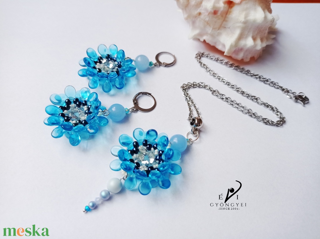 Vízkék virág szett - ékszer - ékszerszett - Meska.hu