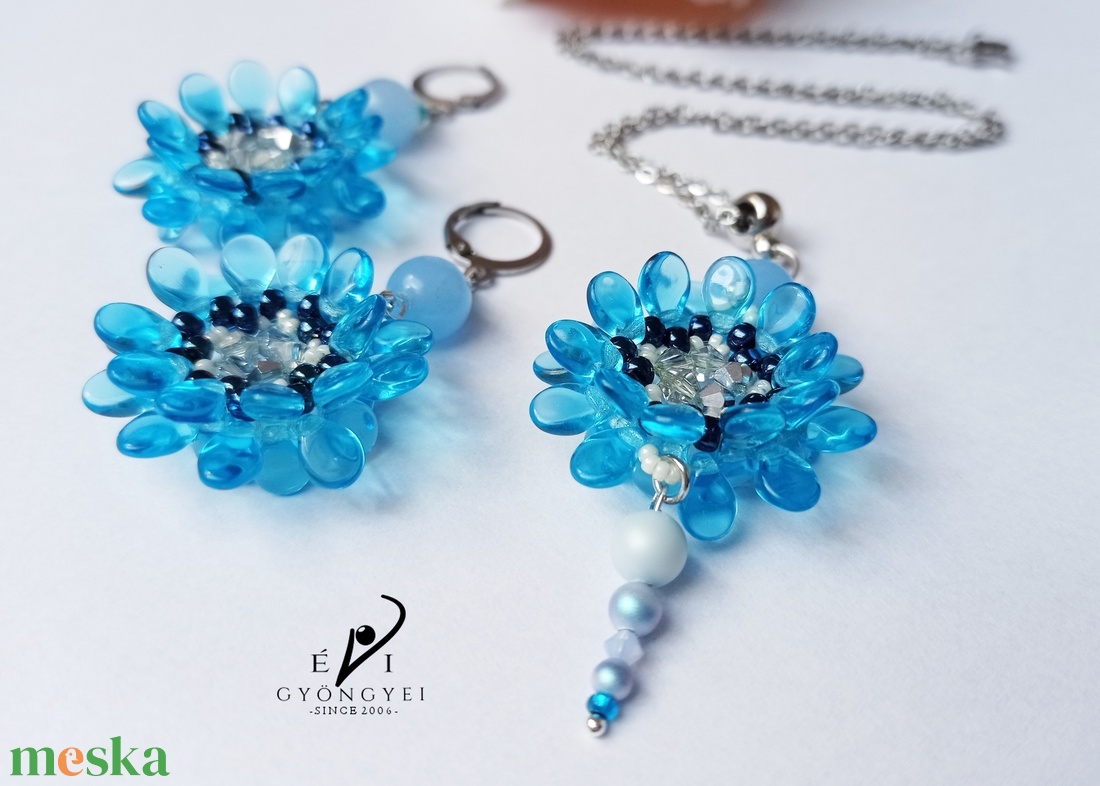 Vízkék virág szett - ékszer - ékszerszett - Meska.hu