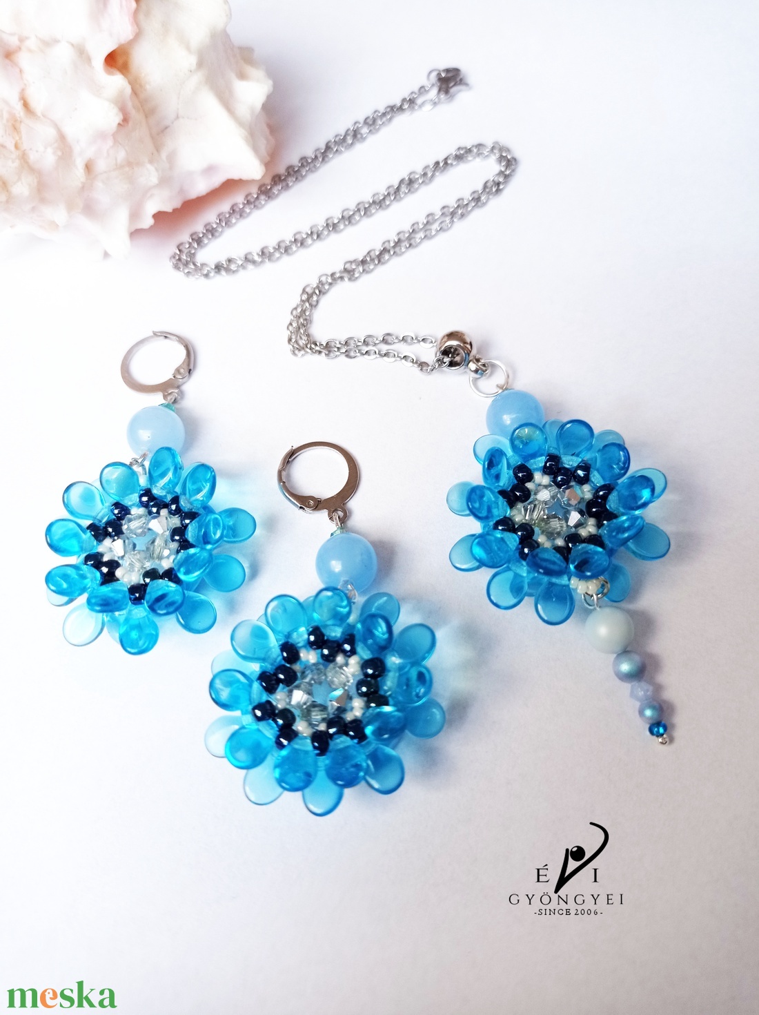 Vízkék virág szett - ékszer - ékszerszett - Meska.hu