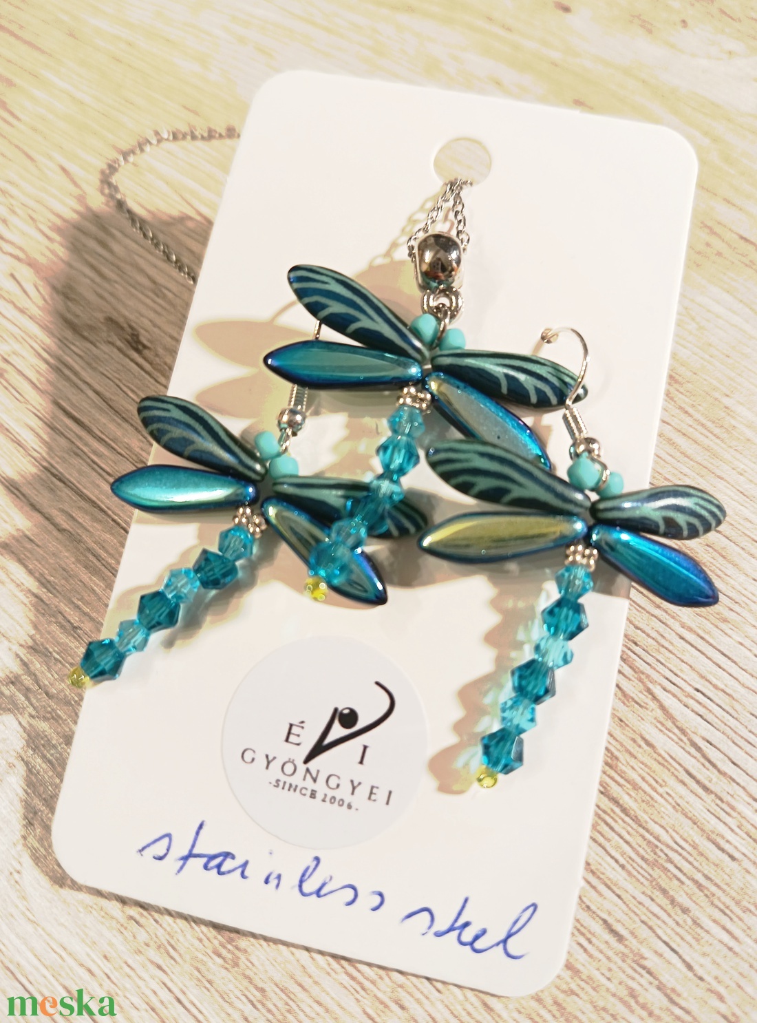 Szitakötő szett - ékszer - fülbevaló - lógó fülbevaló - Meska.hu