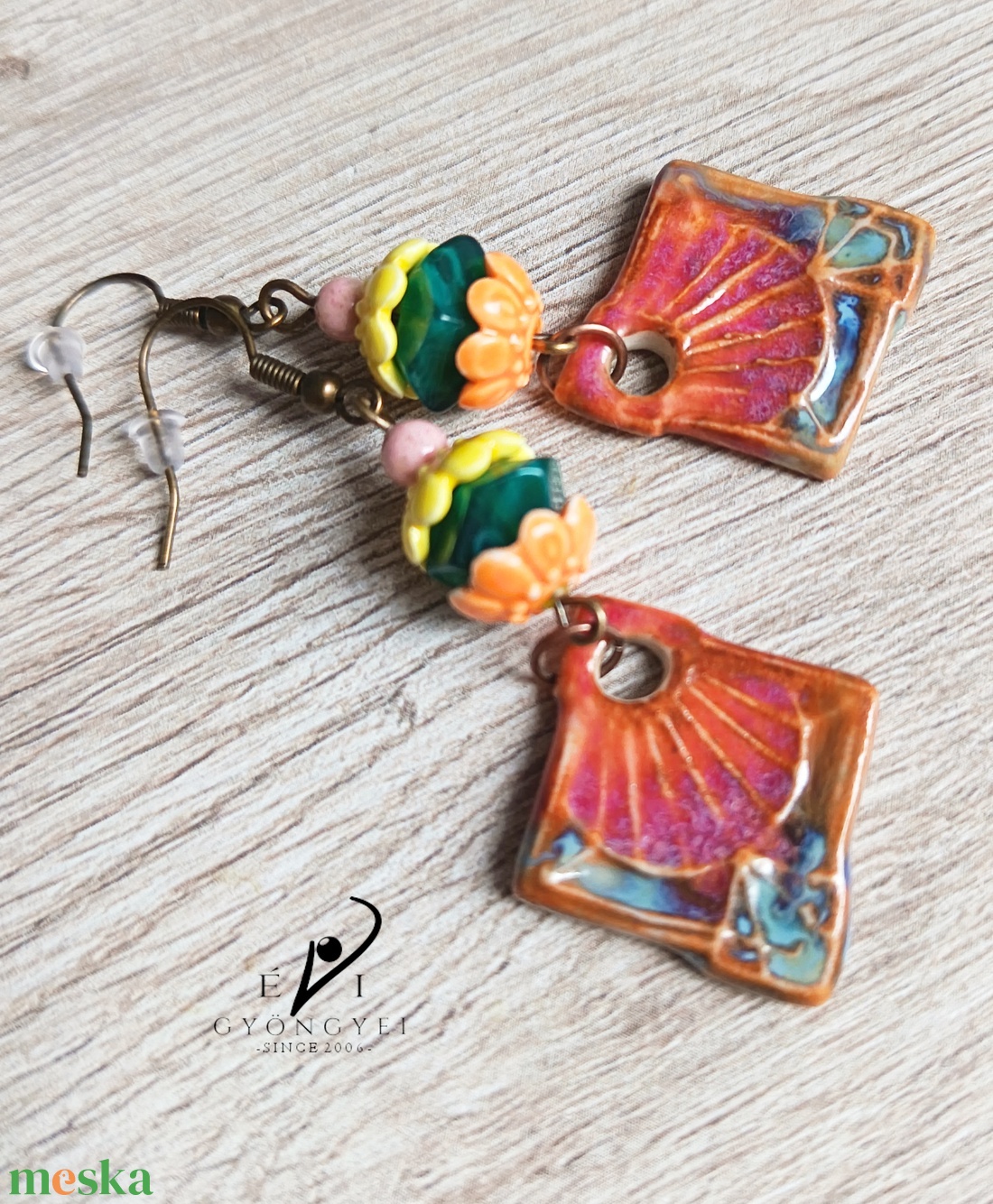 Keleti rombuszok porcelán fülbevaló  - ékszer - fülbevaló - lógó fülbevaló - Meska.hu