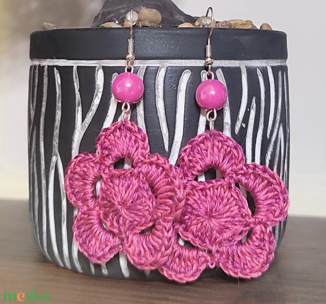 AKCIÓ!!! Horgolt virágos fülbevaló  - ékszer - fülbevaló - fülékszer - Meska.hu