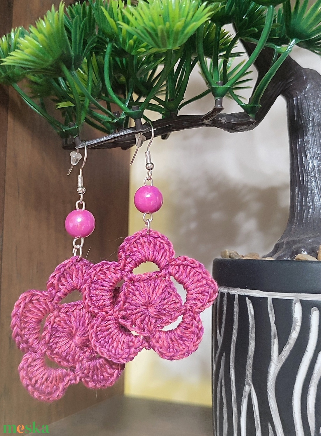 AKCIÓ!!! Horgolt virágos fülbevaló  - ékszer - fülbevaló - fülékszer - Meska.hu