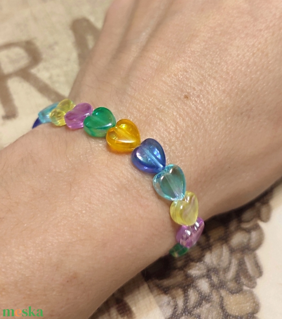 Szívecskés karkötő  - ékszer - karkötő - gyöngyös karkötő - Meska.hu