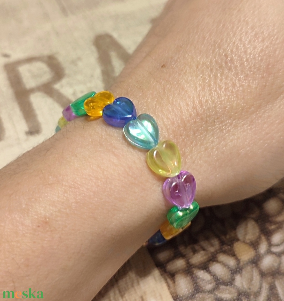 Szívecskés karkötő  - ékszer - karkötő - gyöngyös karkötő - Meska.hu