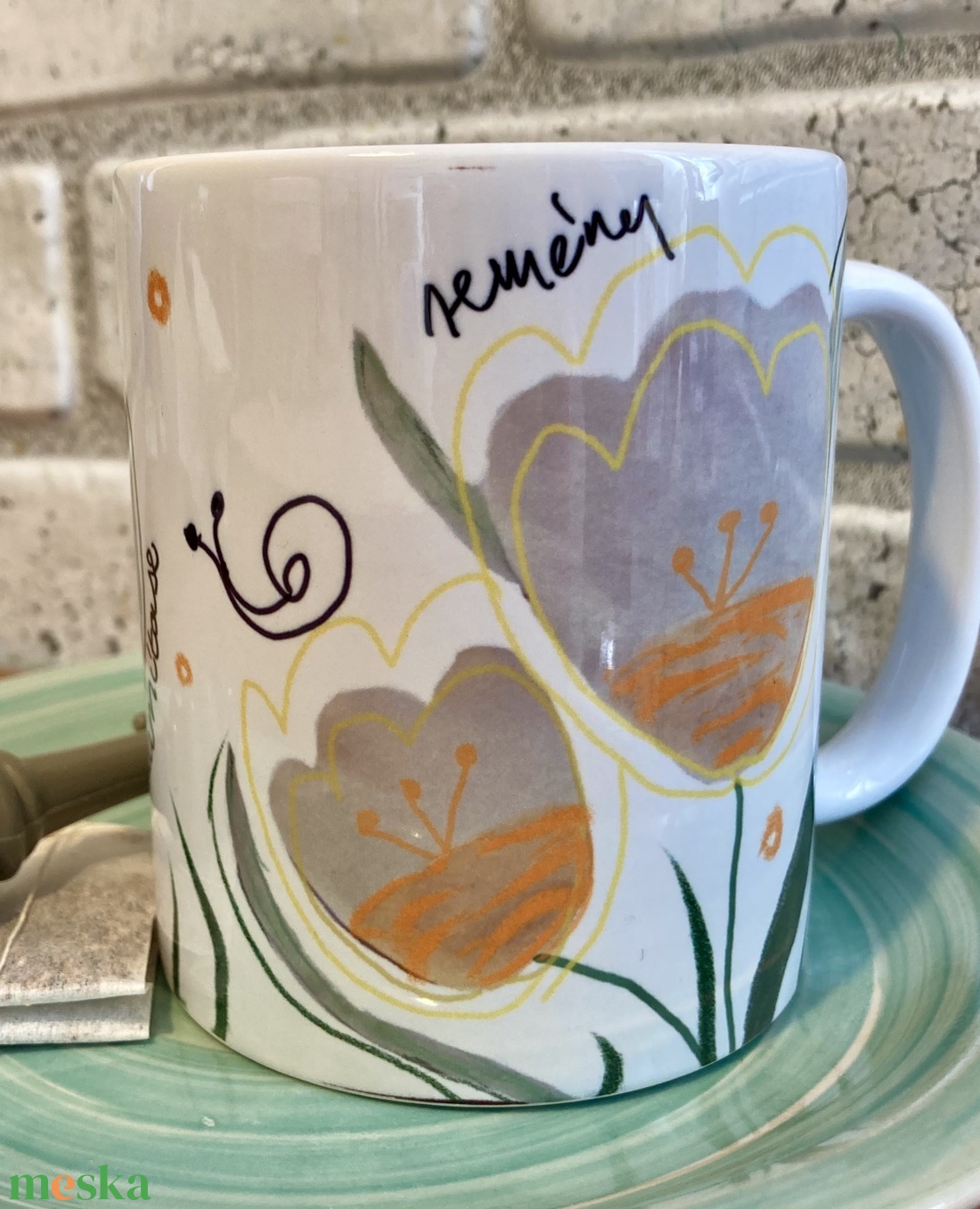 Bögre  virág mintával és üzenettel  - otthon & életmód - konyhafelszerelés, tálalás - tálalás - bögre & csésze - Meska.hu