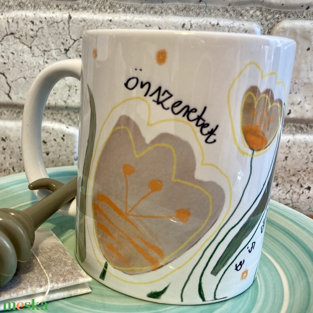 Bögre  virág mintával és üzenettel  - otthon & életmód - konyhafelszerelés, tálalás - tálalás - bögre & csésze - Meska.hu