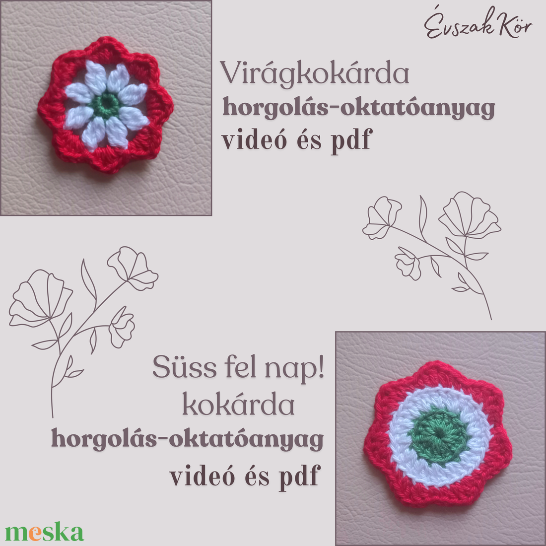 Kokárda horgolás-oktatócsomag - diy (csináld magad) - szabásminta, útmutató - horgolási minta - Meska.hu