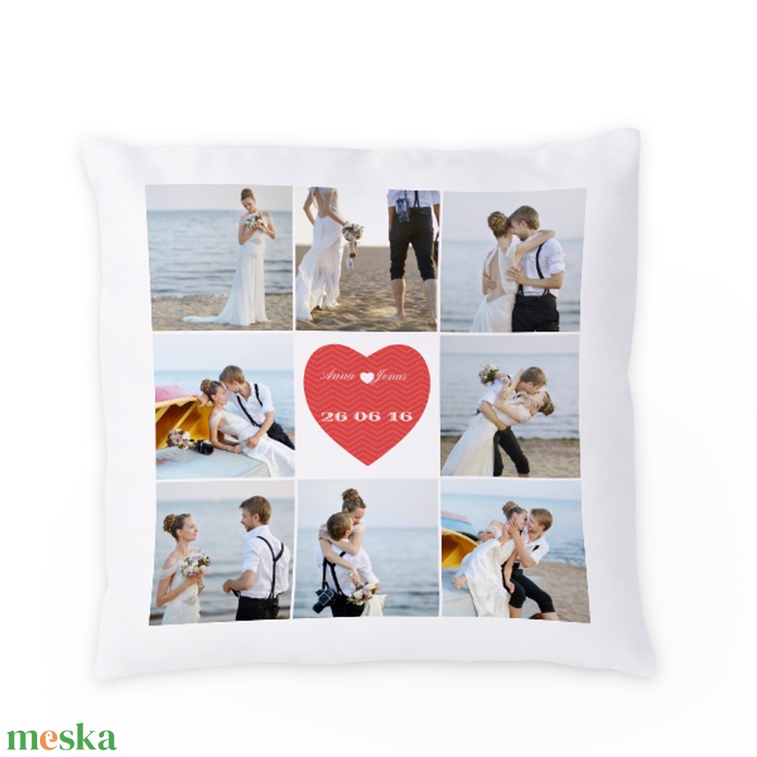 Egyedi fényképes párna, Esküvői kollázs párna, mozaik fotós, egyedi nászajándék díszpárna- 8 fotóval - huzat+belső párna - otthon & életmód - lakástextil - párna & párnahuzat - Meska.hu