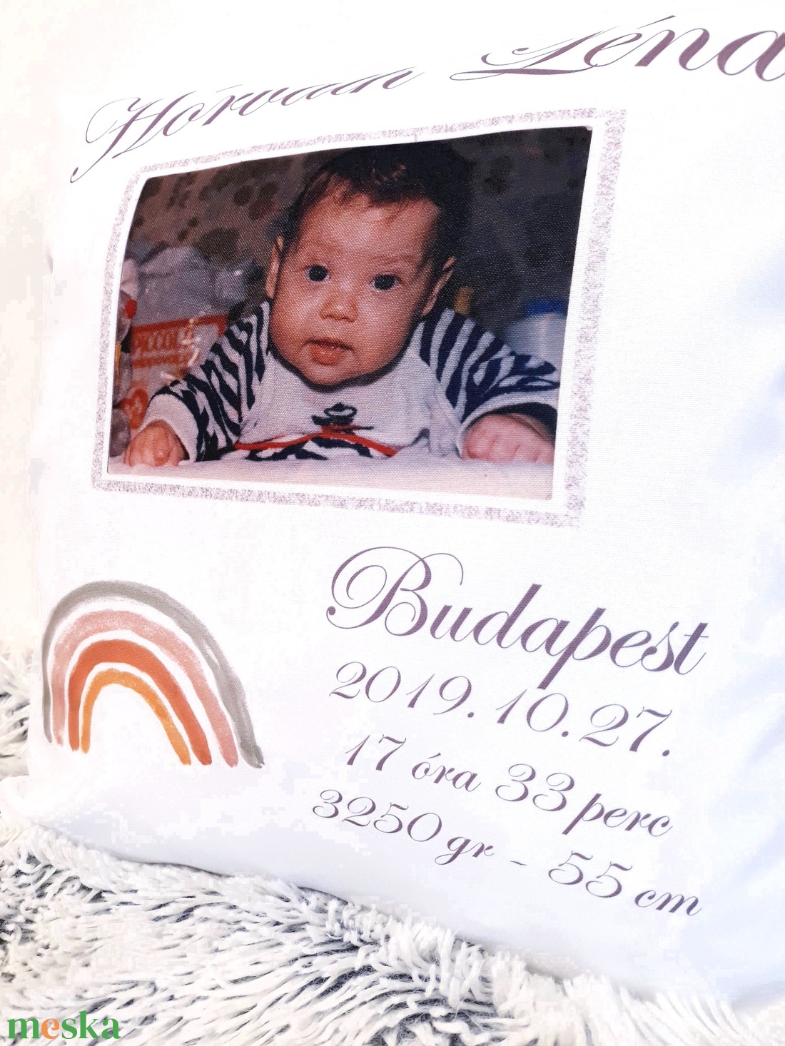 Egyedi fényképes párna névvel és személyes adatokkal ajándék párna,Születésnapi, születési babaváró párna,huzat+belső - otthon & életmód - babaszoba, gyerekszoba - gyerek díszpárna - Meska.hu