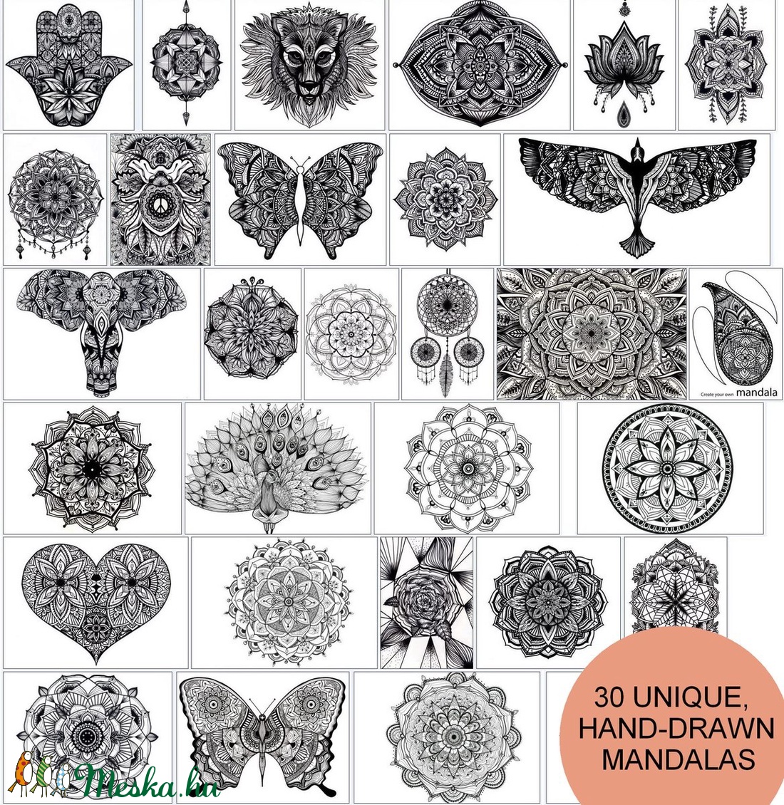 30 oldal - Nyomtatható színezőkönyv - Digitális PDF/Jpeg nyomtatható kifestőkönyv 30 db mintával - A MANDALÁK KÖNYVE -  - Meska.hu