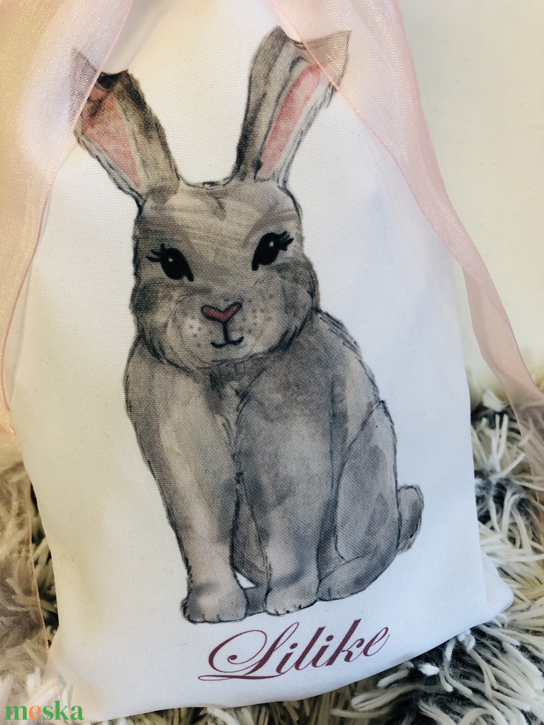 Egyedi húsvéti Nyuszis ajándék zsák saját névvel és szalaggal, gyerek ajándék - otthon & életmód - papír, írószer - Meska.hu