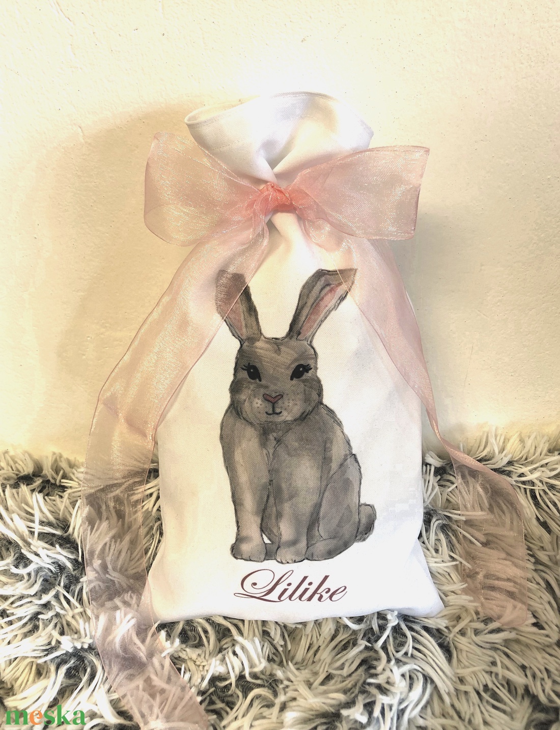 Egyedi húsvéti Nyuszis ajándék zsák saját névvel és szalaggal, gyerek ajándék - otthon & életmód - papír, írószer - Meska.hu