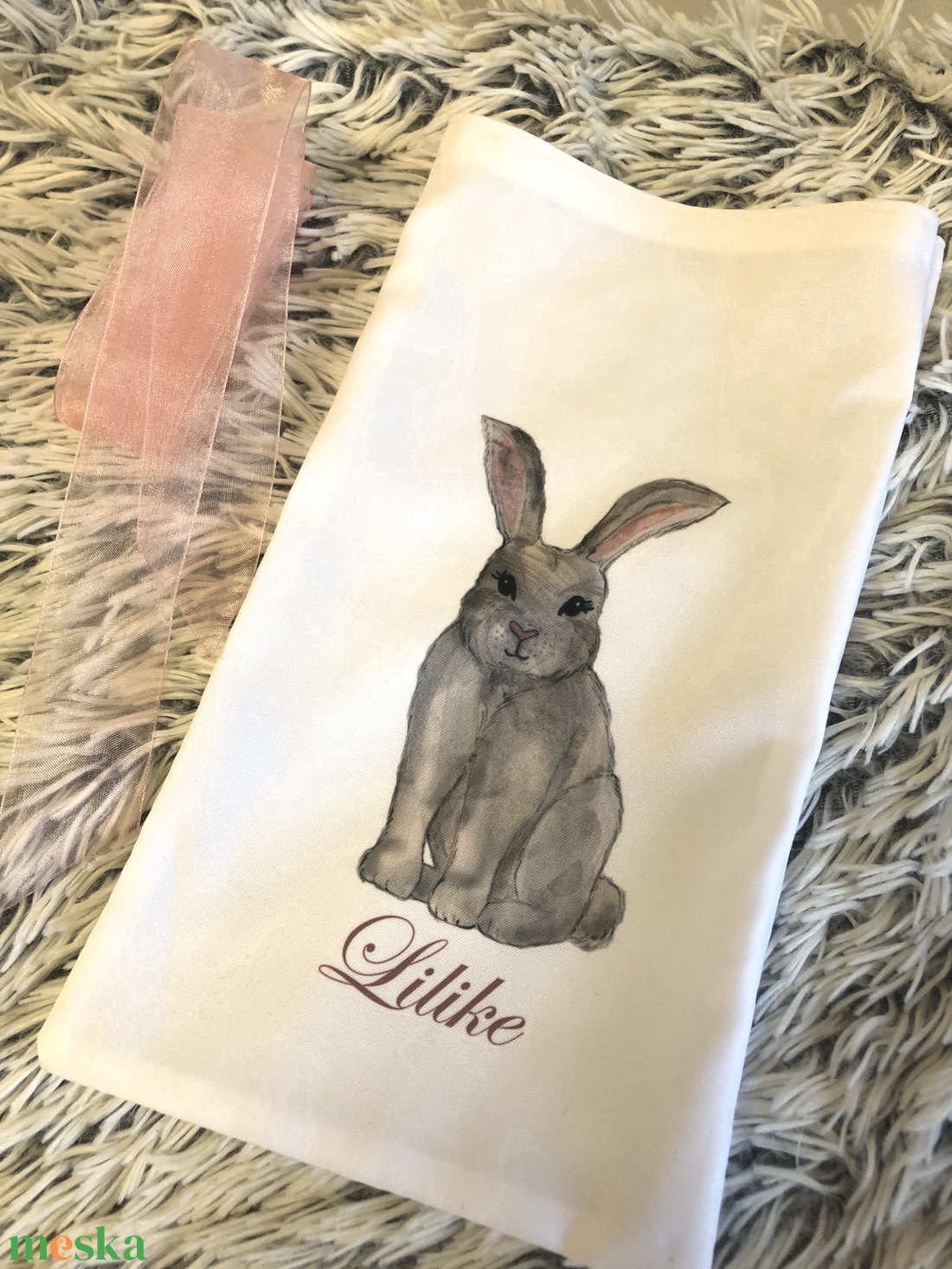 Egyedi húsvéti Nyuszis ajándék zsák saját névvel és szalaggal, gyerek ajándék - otthon & életmód - papír, írószer - Meska.hu