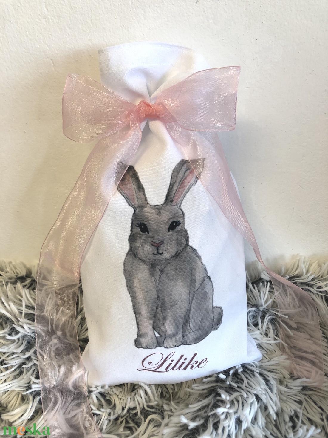 Egyedi húsvéti Nyuszis ajándék zsák saját névvel és szalaggal, gyerek ajándék - otthon & életmód - papír, írószer - Meska.hu
