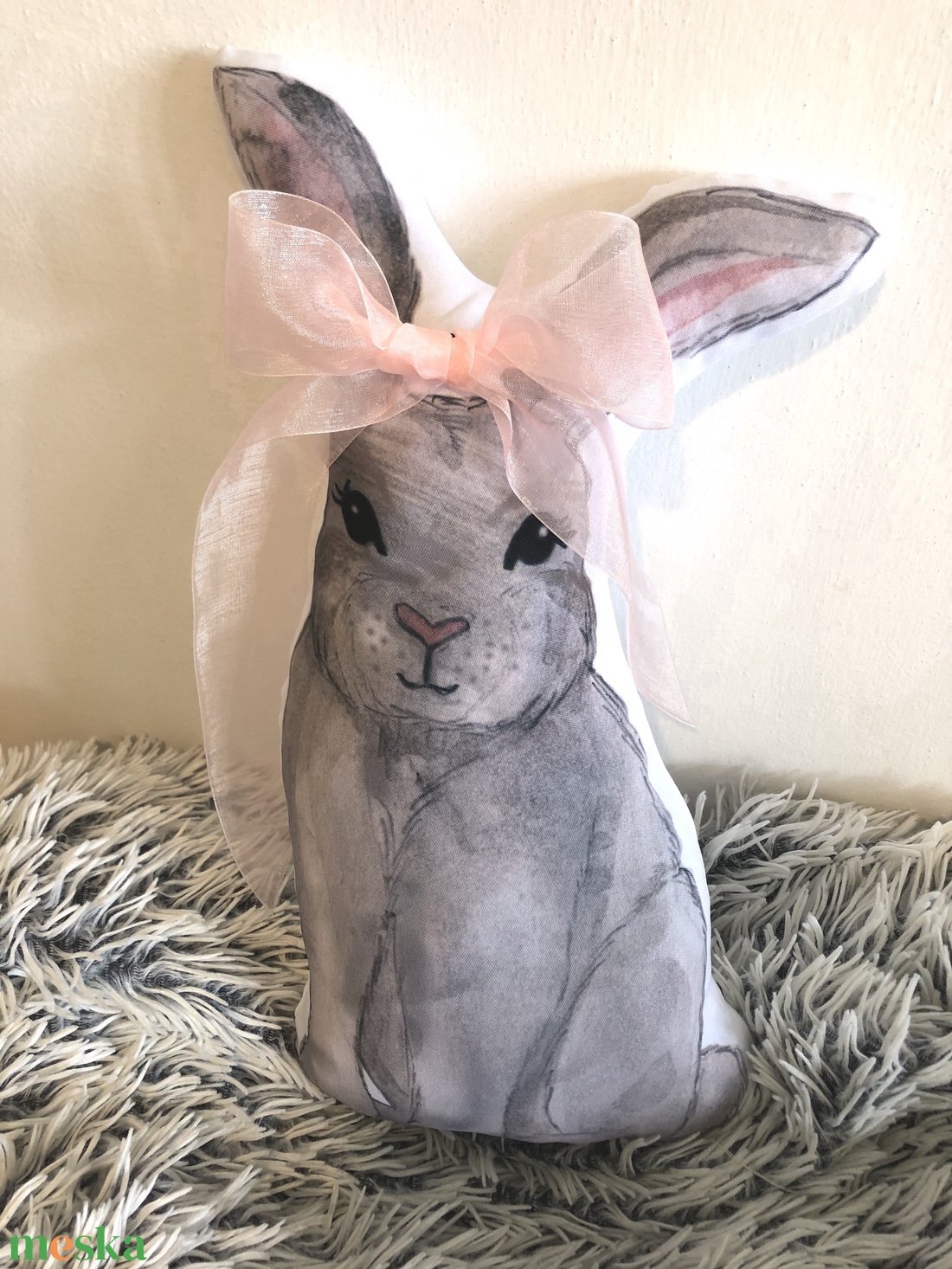  Húsvéti nyuszi figura párnácska (kb. 30x42cm), Húsvéti nyuszis ajándék, Gyerekszoba dekor - otthon & életmód - lakástextil - párna & párnahuzat - Meska.hu
