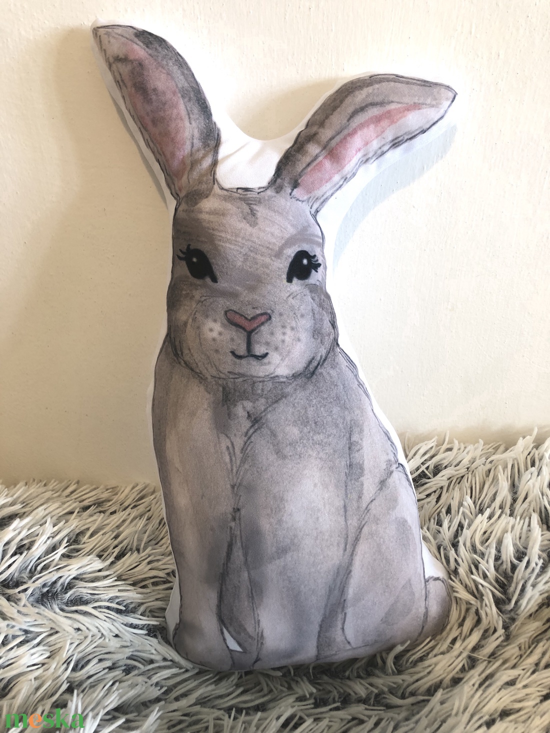  Húsvéti nyuszi figura párnácska (kb. 30x42cm), Húsvéti nyuszis ajándék, Gyerekszoba dekor - otthon & életmód - lakástextil - párna & párnahuzat - Meska.hu