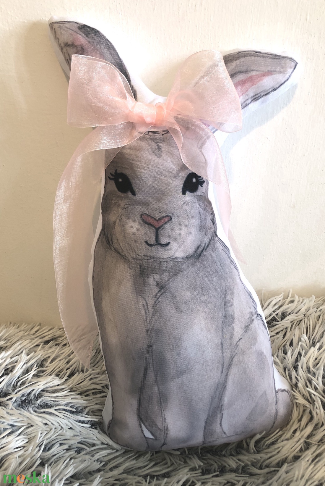  Húsvéti nyuszi figura párnácska (kb. 30x42cm), Húsvéti nyuszis ajándék, Gyerekszoba dekor - otthon & életmód - lakástextil - párna & párnahuzat - Meska.hu