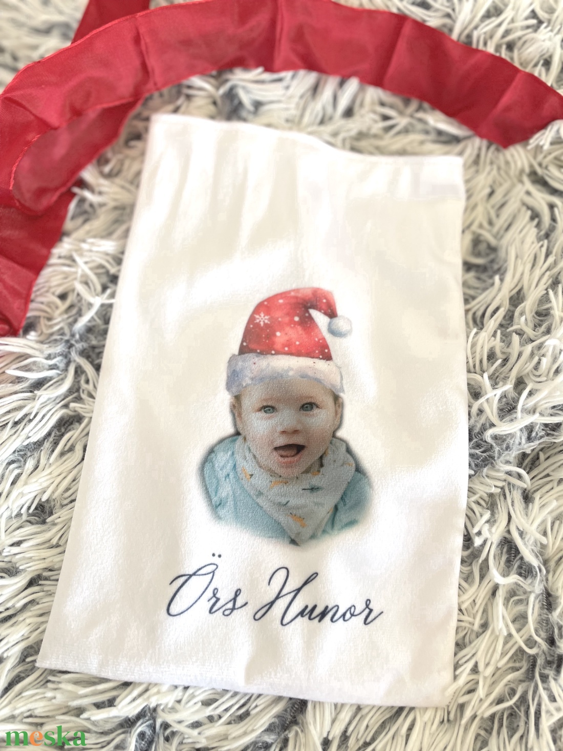 Névre szóló fényképes egyedi plüss-bársony Mikulás zsák, Karácsonyi Téli dekoráció, Mikulás, Télapó ajándék - karácsony - mikulás - mikulás zsák - Meska.hu