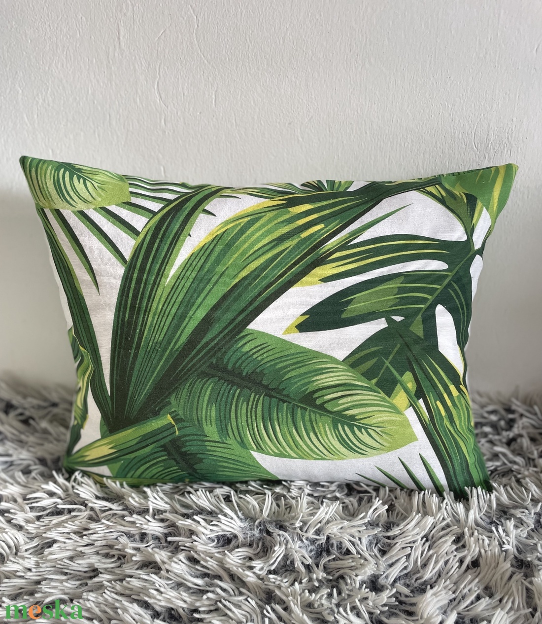 Pálmafás, pálmaleveles díszpárnahuzat (35x45cm) trópusi levél növényes párna, kerti párna - otthon & életmód - lakástextil - párna & párnahuzat - díszpárnahuzat - Meska.hu