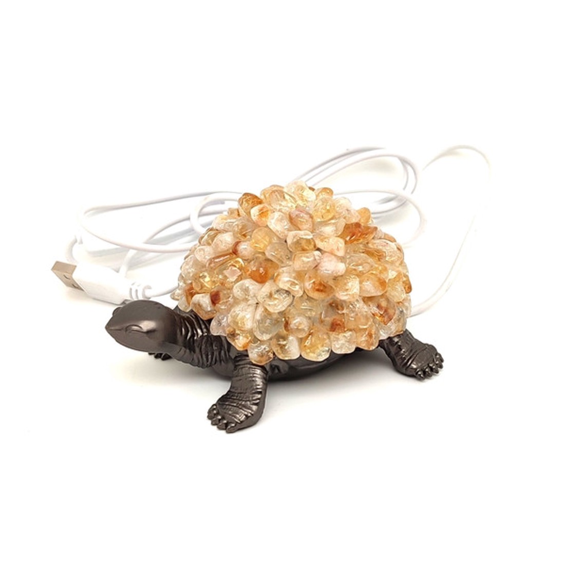 Citrin teknős hangulatlámpa fekete 10�8 cm USB LED talppal - kellékek & szerszámok - ásvány alapanyag - Meska.hu