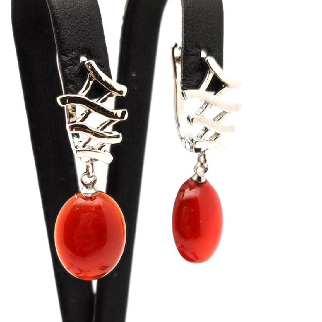 Fülbevaló ovális karneol hullám záras 12x16mm - ékszer - fülbevaló - lógó fülbevaló - Meska.hu