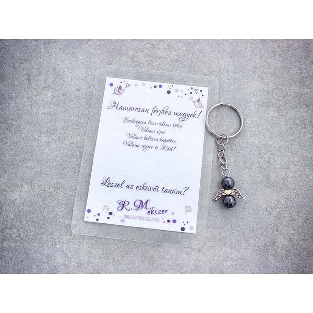 Hamarosan férjhez megyek kulcstartó hematittal - esküvő - meghívó & kártya - tanú felkérő - Meska.hu