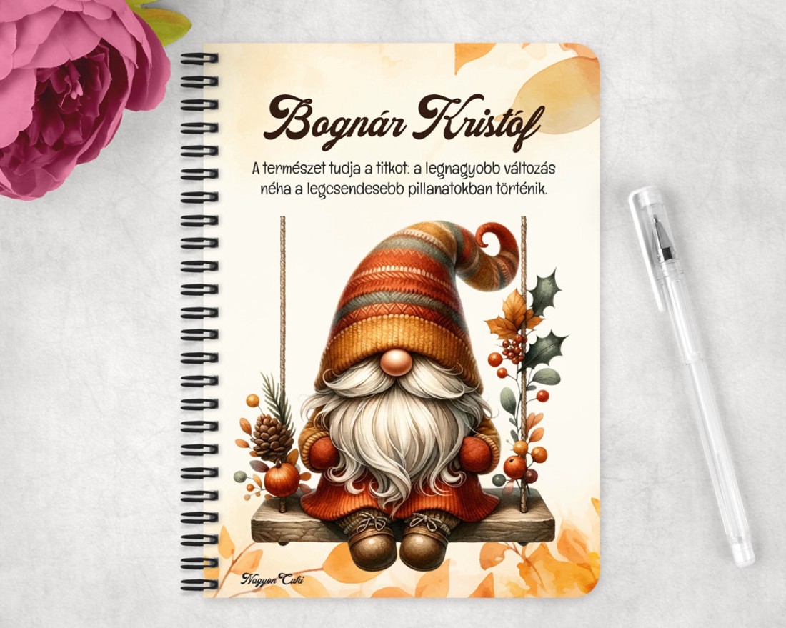 Személyre szabható - Hintázó őszi manó mintás A6-os füzet - otthon & életmód - papír, írószer - jegyzetfüzet & napló - Meska.hu