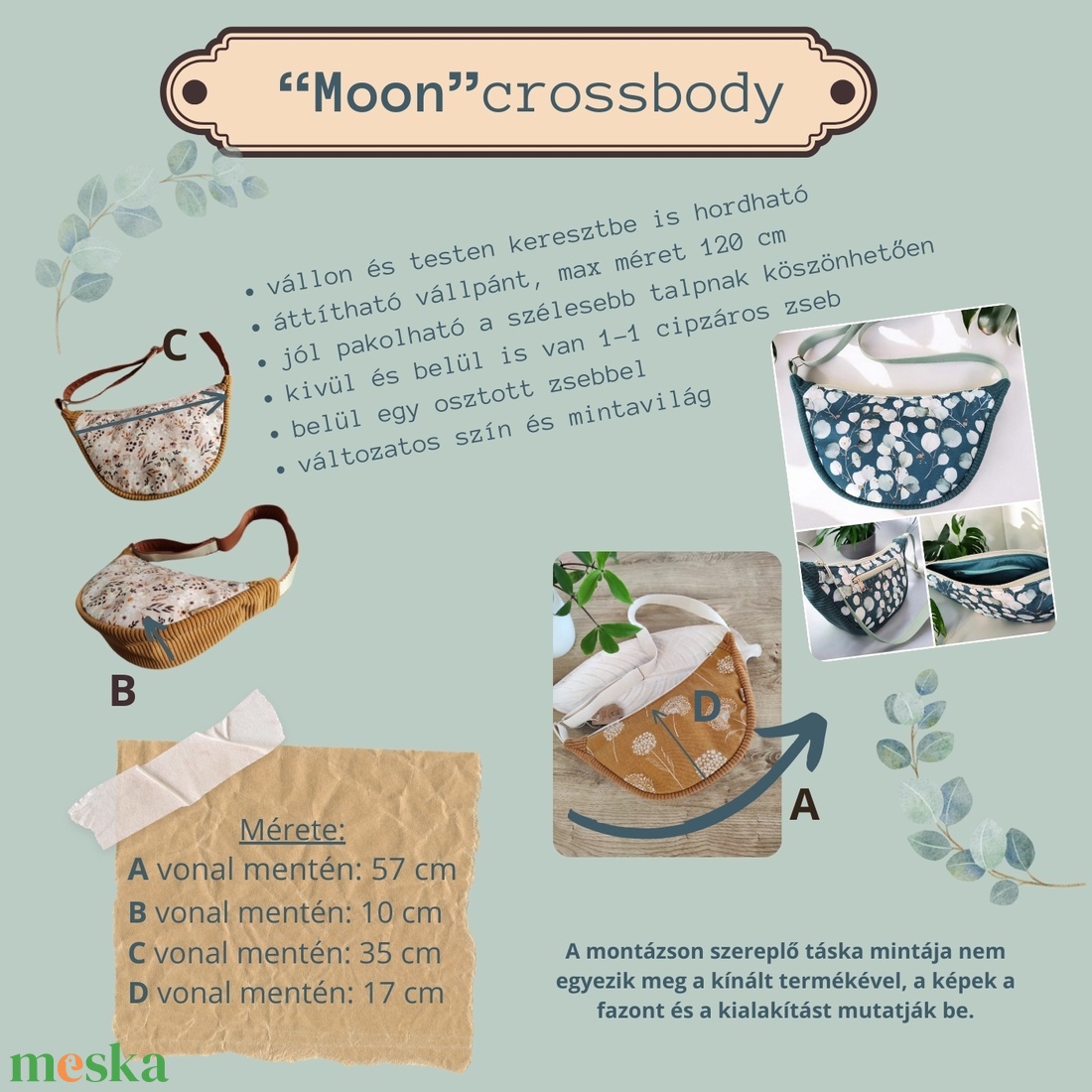 Moon crossbody, gomba-piros minta - táska & tok - kézitáska & válltáska - vállon átvethető táska - Meska.hu
