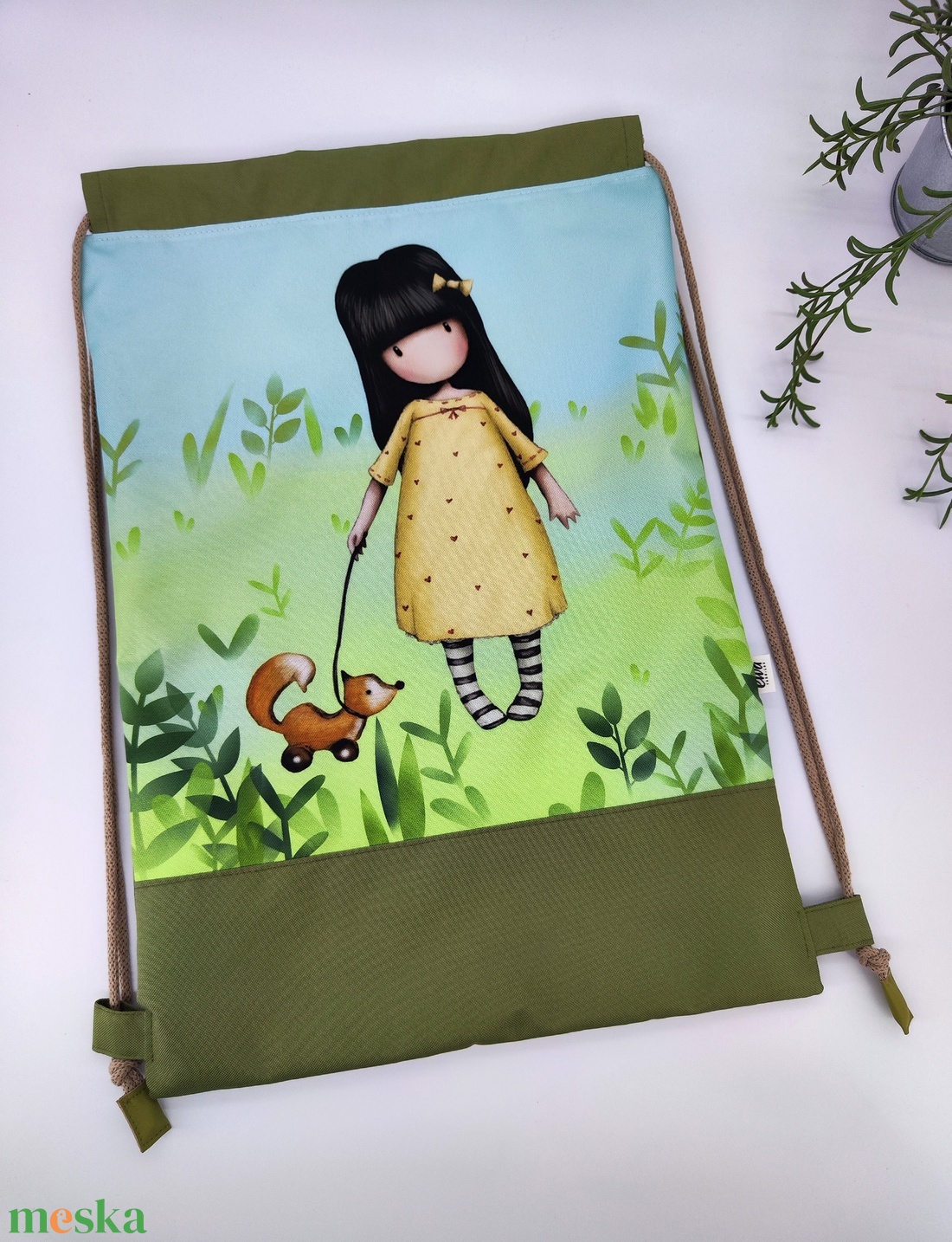 Tornazsák, kislány rókával - táska & tok - hátizsák - tornazsák, gymbag - Meska.hu