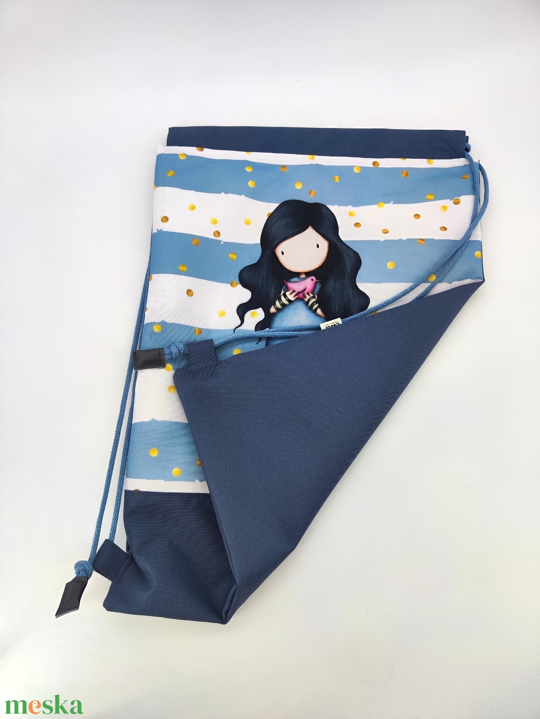 Tornazsák, kislány kék csíkos - táska & tok - hátizsák - tornazsák, gymbag - Meska.hu