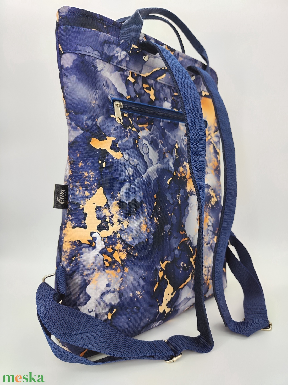 Ivett hátizsák és kézitáska, kék-arany márványminta - táska & tok - hátizsák - hátizsák - Meska.hu