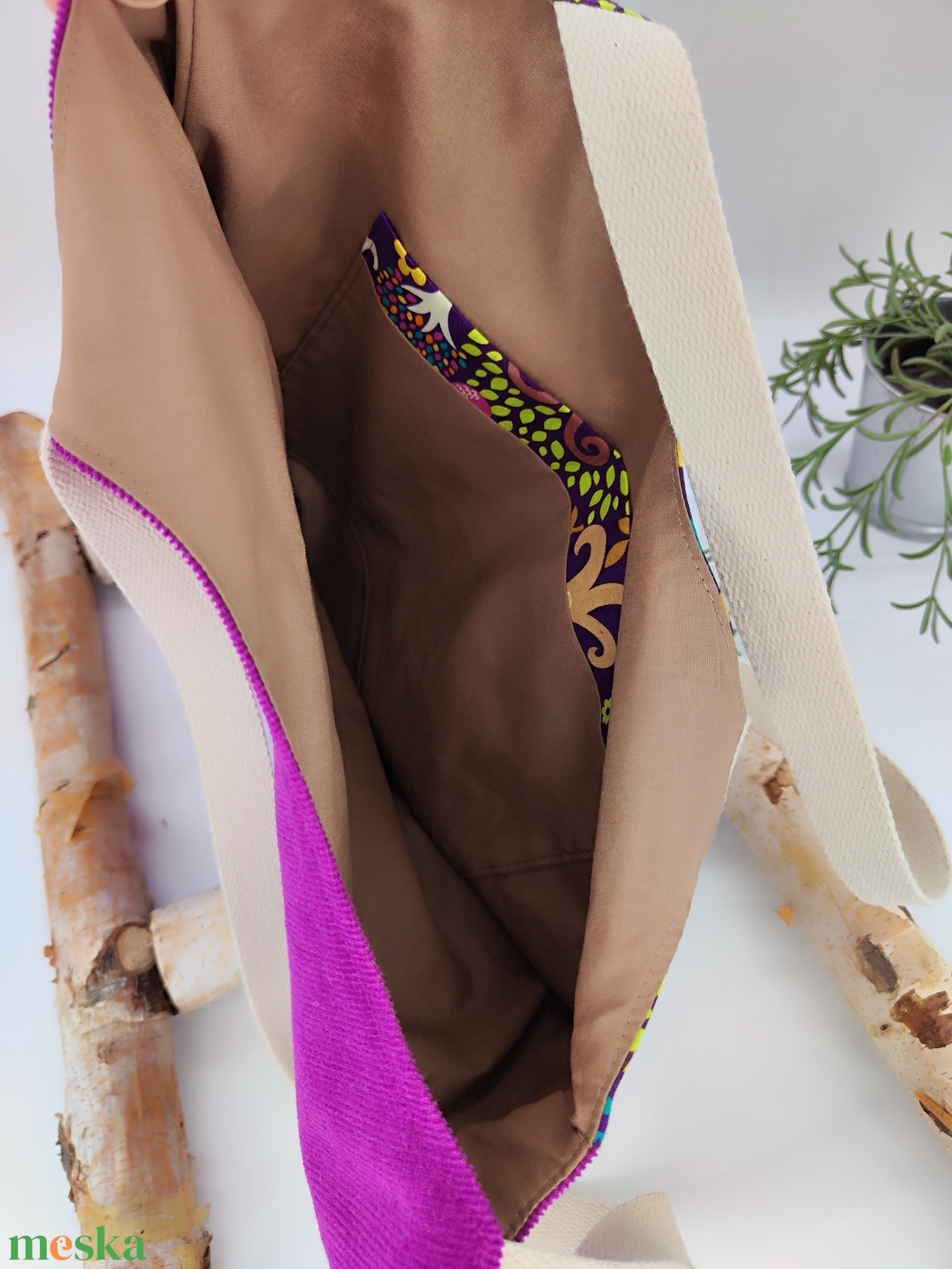 Dóra vászontáska lila mustár kord szarvasok / textilszatyor - táska & tok - bevásárlás & shopper táska - shopper, textiltáska, szatyor - Meska.hu