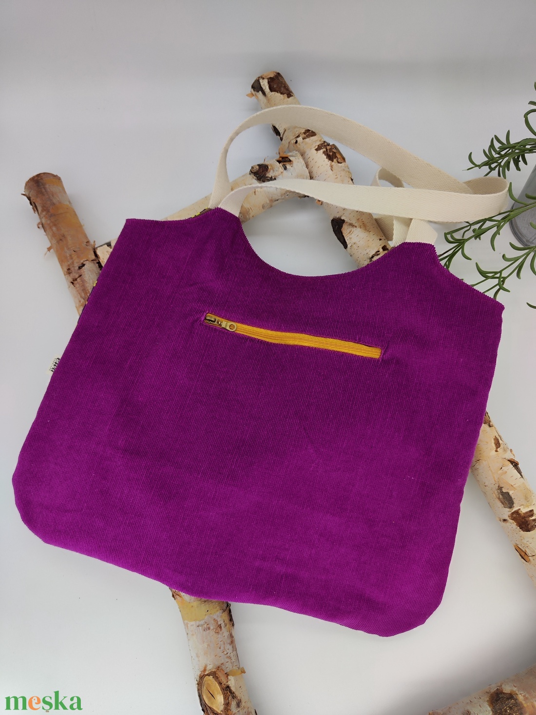 Dóra vászontáska lila mustár kord szarvasok / textilszatyor - táska & tok - bevásárlás & shopper táska - shopper, textiltáska, szatyor - Meska.hu
