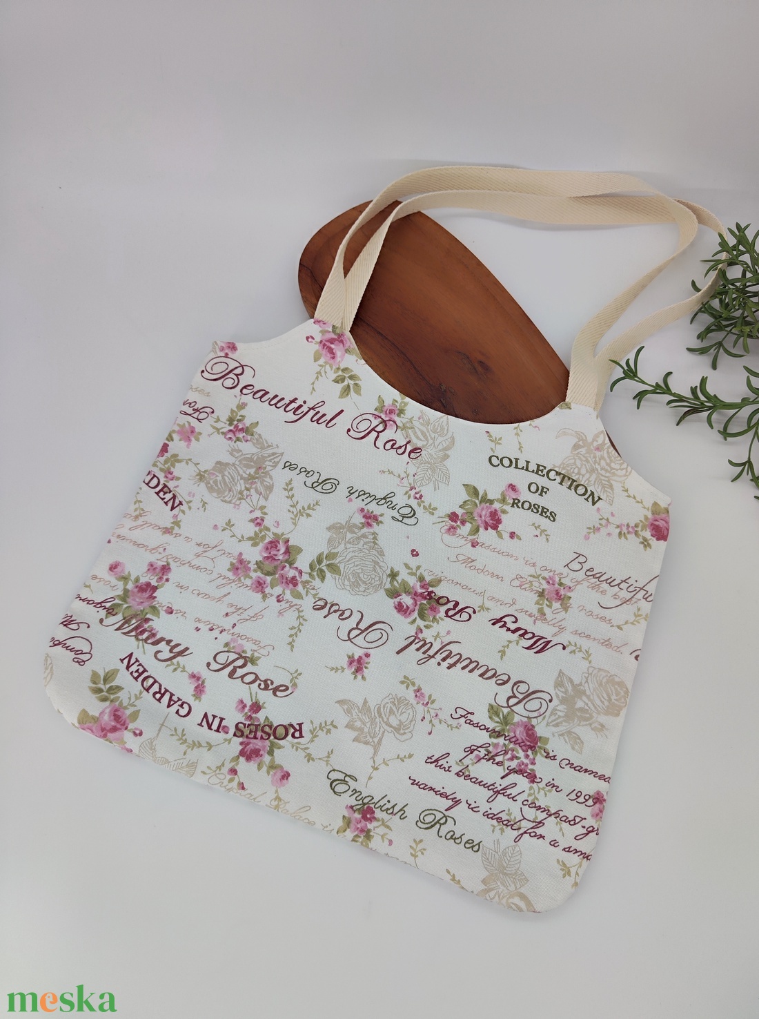 Dóra vászontáska rózsaszín rózsás / textilszatyor - táska & tok - bevásárlás & shopper táska - shopper, textiltáska, szatyor - Meska.hu