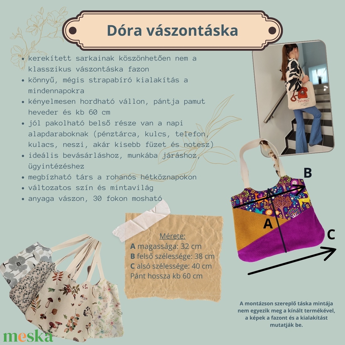 Dóra vászontáska tejeskancsó retró / textilszatyor - táska & tok - bevásárlás & shopper táska - shopper, textiltáska, szatyor - Meska.hu
