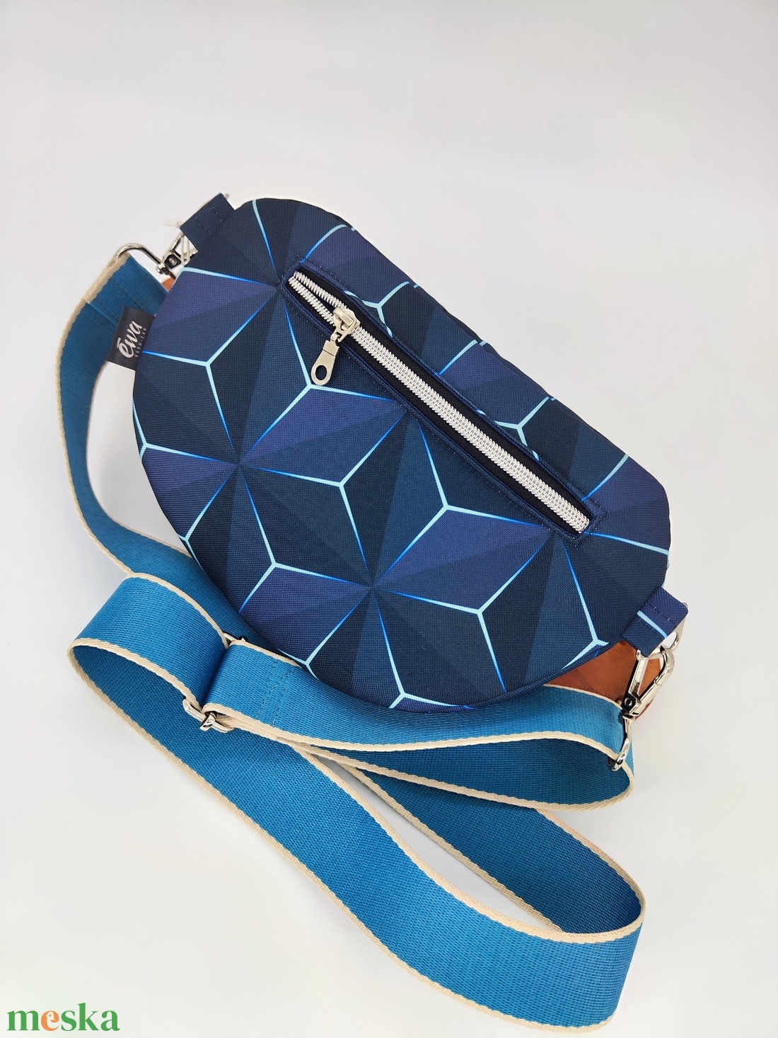 Aldda övtáska, crossbody, kék geometriai 3D minta - táska & tok - övtáska - Meska.hu