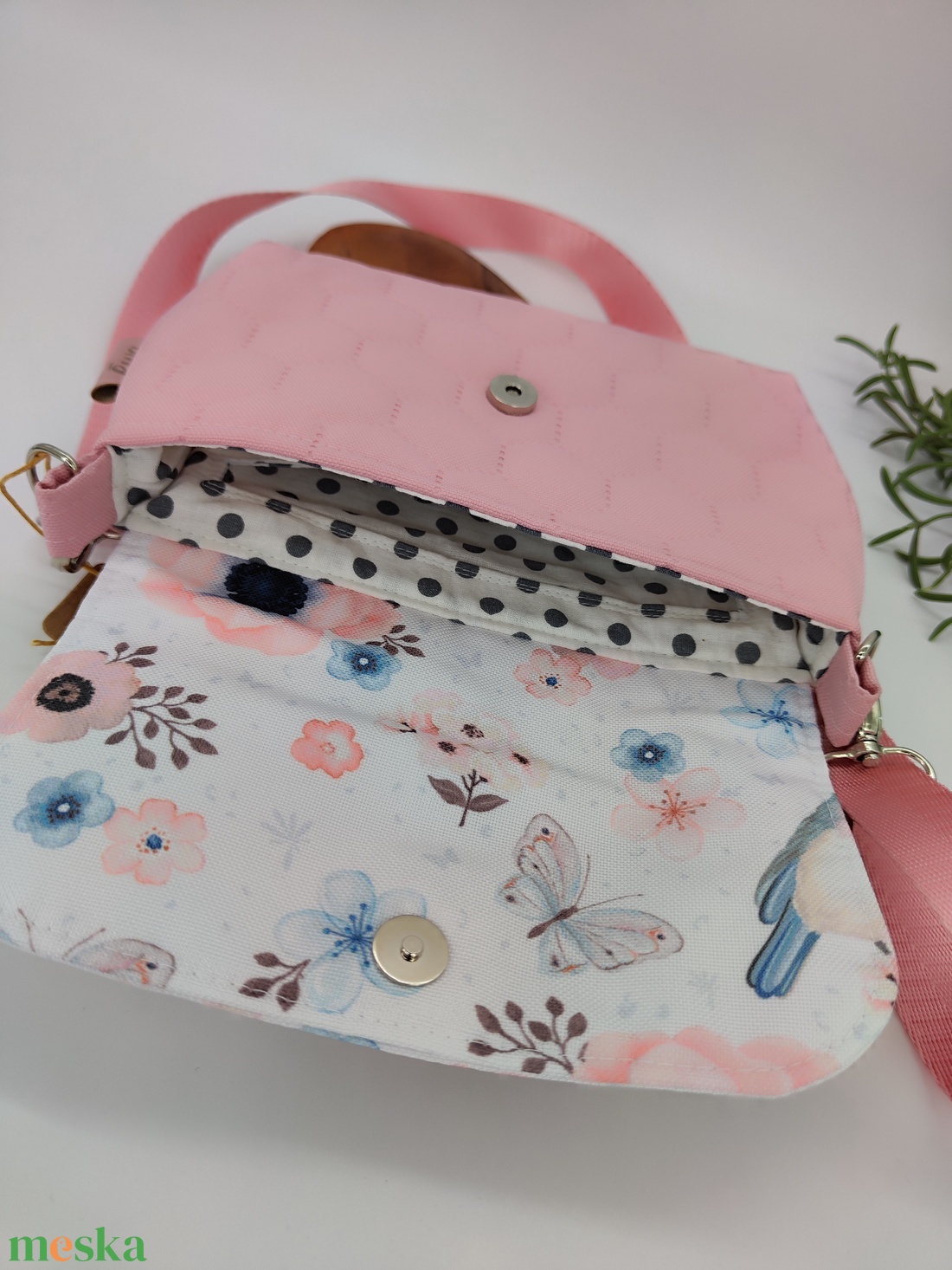 Kislány oldaltáska rózsaszín madárka mintás - táska & tok - kézitáska & válltáska - vállon átvethető táska - Meska.hu