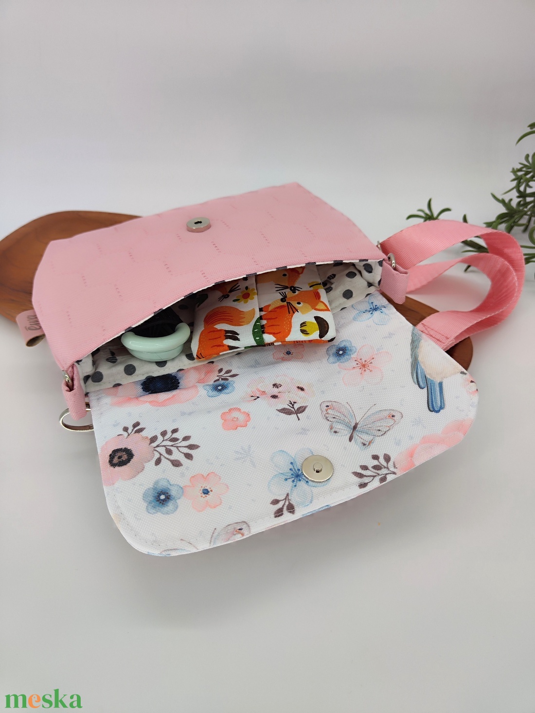 Kislány oldaltáska rózsaszín madárka mintás - táska & tok - kézitáska & válltáska - vállon átvethető táska - Meska.hu