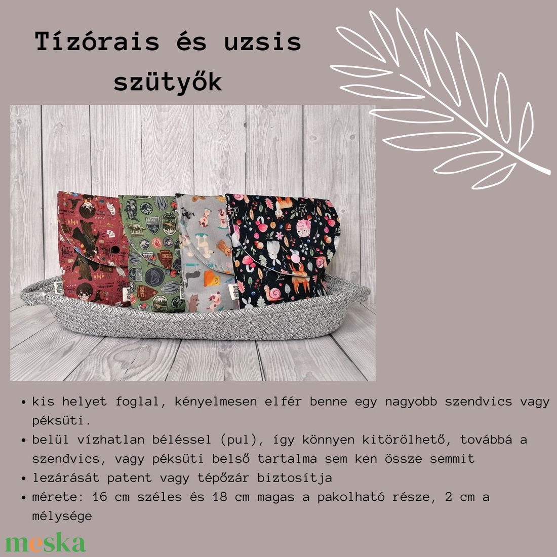 Uzsis, tízórai szütyő, tároló  - Harry Potter minta, fehér alapon Harry, Hermione és könyvek - táska & tok - uzsonna- & ebéd tartó - szendvics csomagoló - Meska.hu