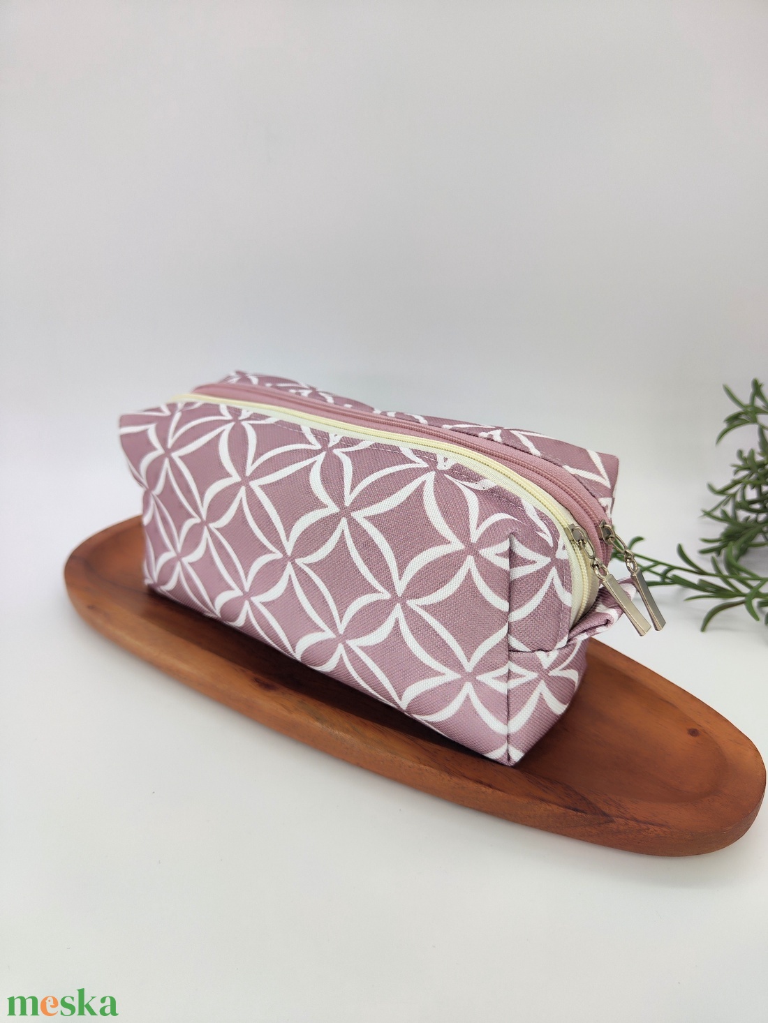 Dupla cipzáras tároló fáradt rózsaszín alap, púder rózsaszín neszeszer, tolltartó - táska & tok - neszesszer - Meska.hu