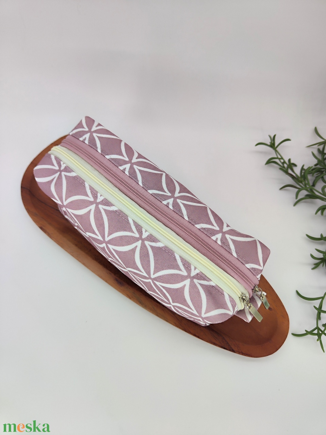 Dupla cipzáras tároló fáradt rózsaszín alap, púder rózsaszín neszeszer, tolltartó - táska & tok - neszesszer - Meska.hu