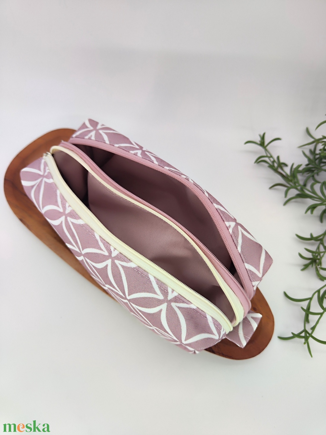 Dupla cipzáras tároló fáradt rózsaszín alap, púder rózsaszín neszeszer, tolltartó - táska & tok - neszesszer - Meska.hu