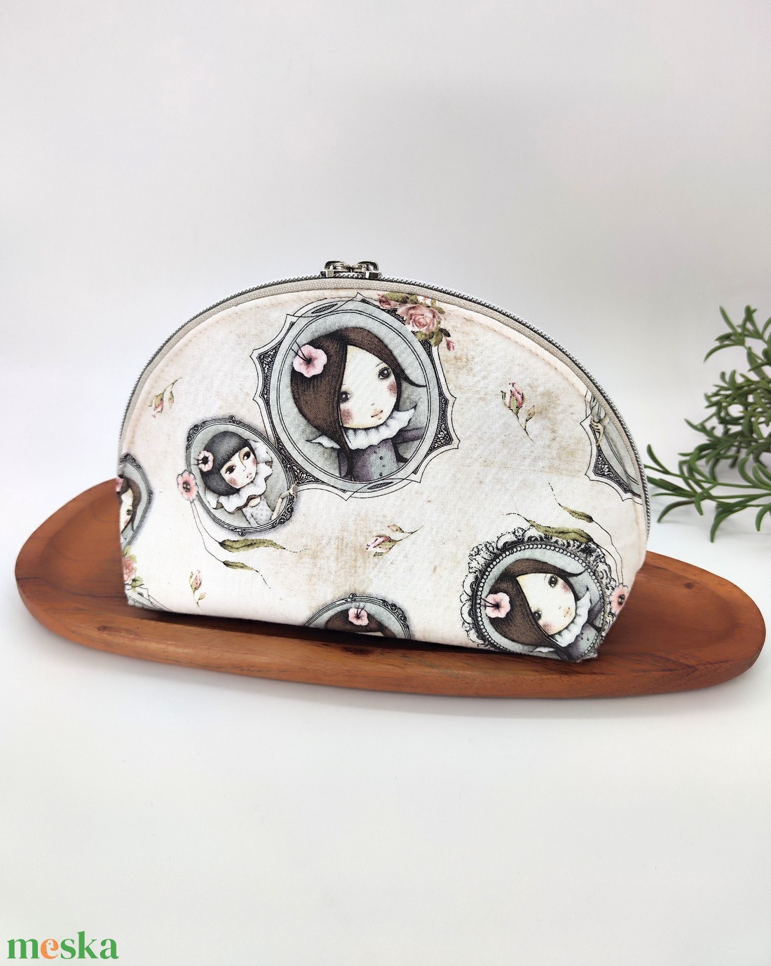 Cipzáras tároló utazó neszeszer, hölgy minta, vintage, Mirabelle - táska & tok - neszesszer - Meska.hu