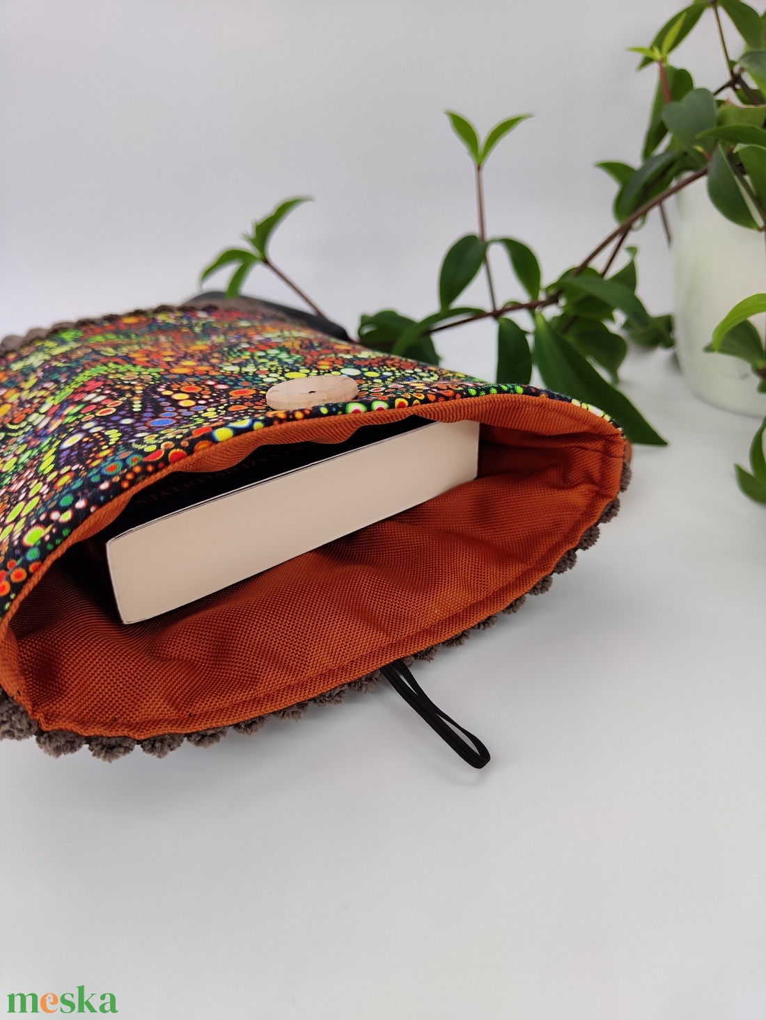 Könyvtok  zöld-narancs minta, barna kord - könyv & zene - könyvtok - Meska.hu