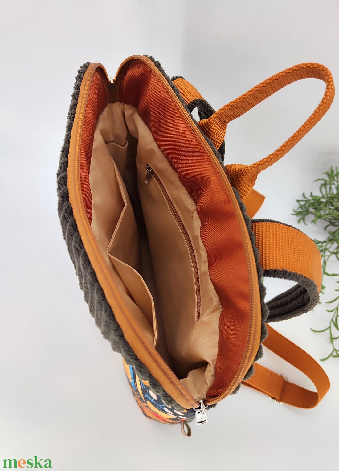 Luca - Útravaló hátizsák Barna-kék minta kord bútorvászon - táska & tok - hátizsák - hátizsák - Meska.hu