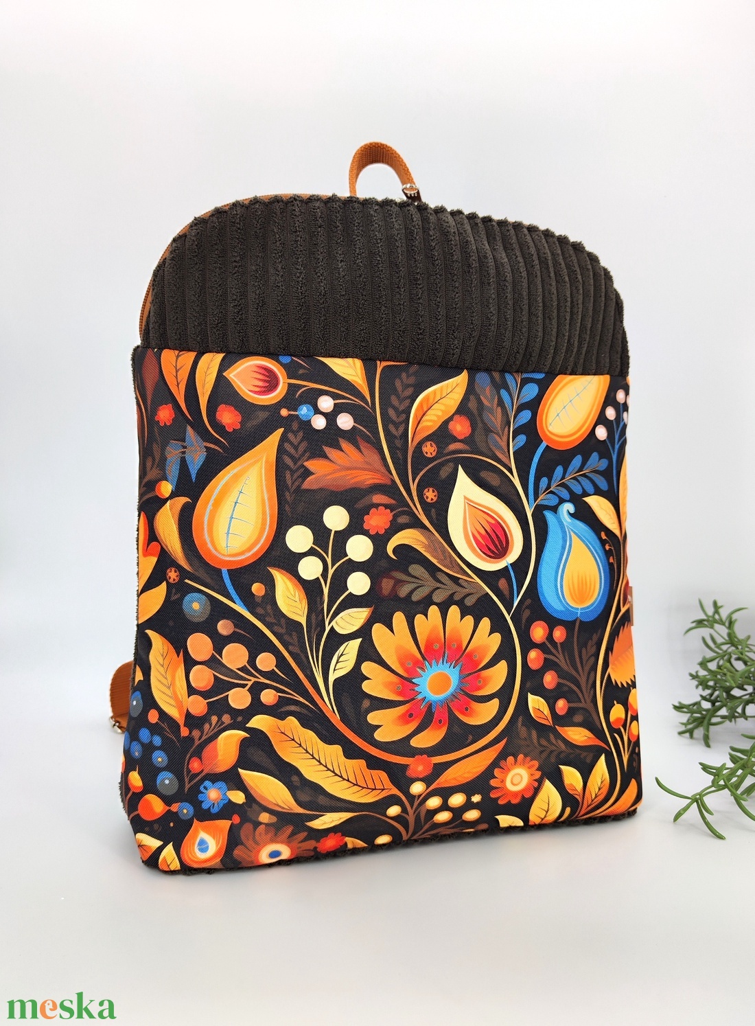 Luca - Útravaló hátizsák Barna-kék minta kord bútorvászon - táska & tok - hátizsák - hátizsák - Meska.hu