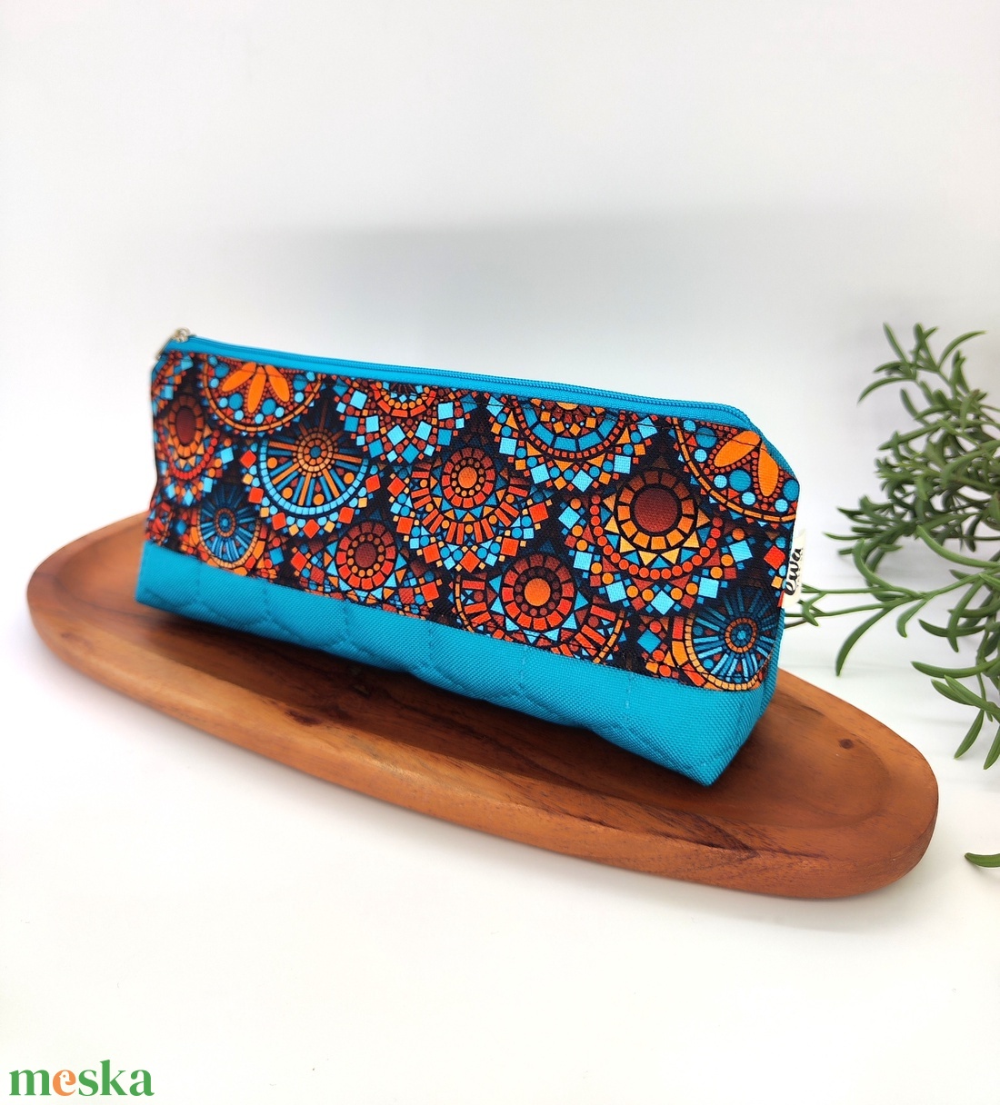 Tolltartó / neszeszer barna türkiz mandala minta - otthon & életmód - papír, írószer - tolltartó & ceruzatekercs - Meska.hu